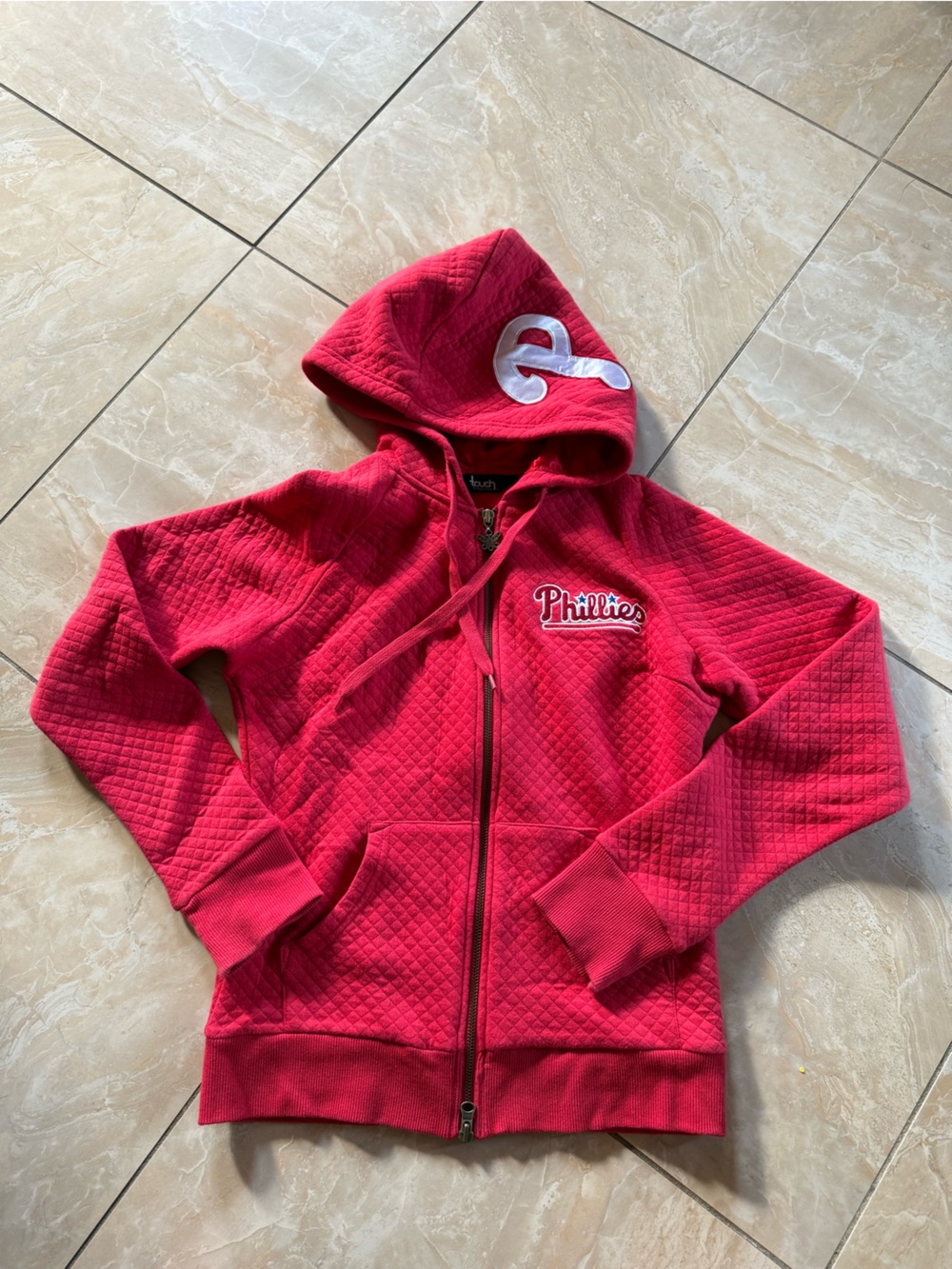 MLB Philadelphia Phillies Red Quilted boutique Zip Hoodie with Hood Logo
